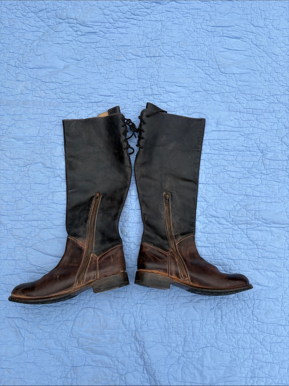 Bed Stu Two-Tone Leather Riding Boots - Black & Dark Brown - Picture 2 of 5
